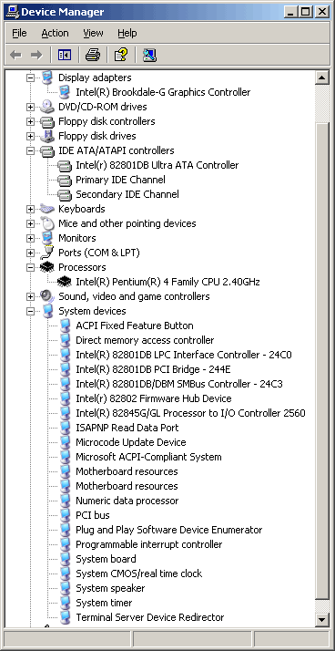 Device Manager: system devices