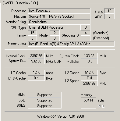 WCPUid with memory size