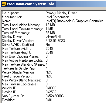 3Dmark2001SE: VGA device information