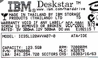 IBM Deskstar 120GXP Label, Made in Thailand