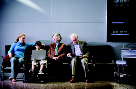 Close-up of family waiting in airport &dv5000