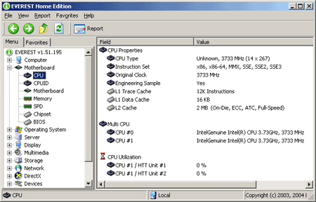 ���������� � ����� ���� (�� ������� Pentium 4 Extreme Edition 3.73 ���) �� ������ ������� ��������� Everest 1.51