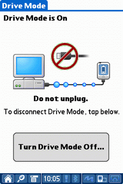 palmOne Tungsten T5 Drive Mode is off 