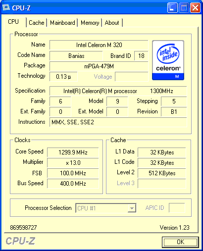 MaxSelect TravelBook M620 - CPUZ