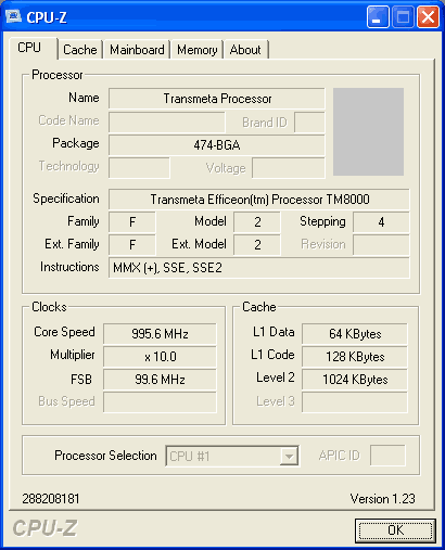 Efficeon TM8600 ������� CPU-Z