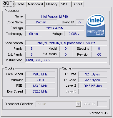 HP 500: ��������� Pentium M 740