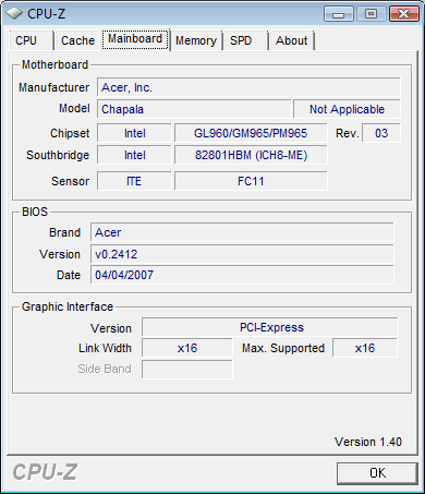 Acer Aspire 5920: чипсет Intel PM965