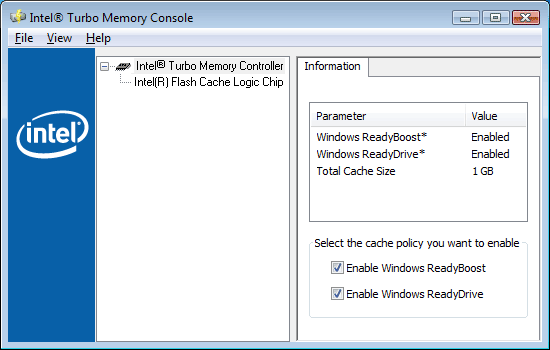 Intel Turbo Memory Console: программа для конфигурирования ITM