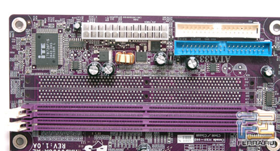 Разъёмы памяти, питания, Floppy и IDE