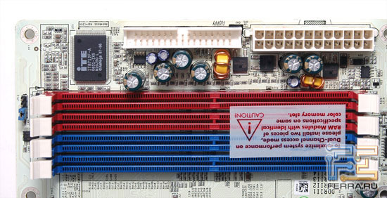 Слоты памяти, разъёмы питания и floppy
