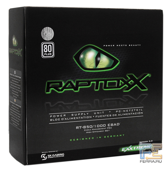 Упаковка блока питания raptoxx rt-1000ebad
