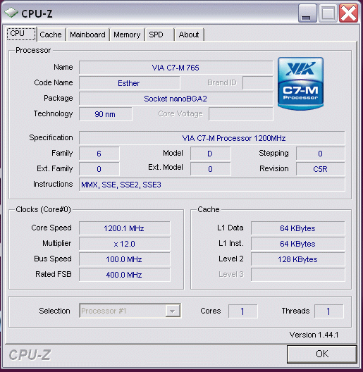 Packard Bell EasyNote XS: ��������� VIA C7-M