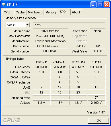SPD модуля Transcend aXeRam TX1066QLJ-2GK