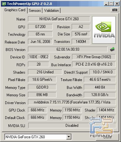 �������������� XFX GF GTX260 666M 896MB DDR3 Black
