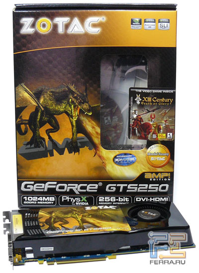 Упаковка видеокарты ZOTAC GeForce GTS 250 AMP!