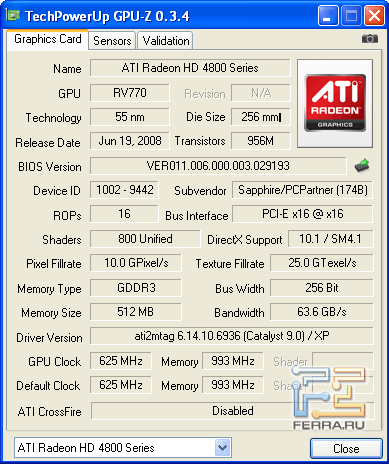 Характеристики SAPPHIRE HD 4850 512MB GDDR3