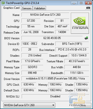 Характеристики BFG GeForce GTX 260 OC2