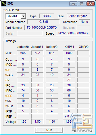 SPD ������ G.SKILL F3-16000CL9T-6GBTD