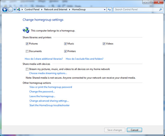 Настройка домашней группы