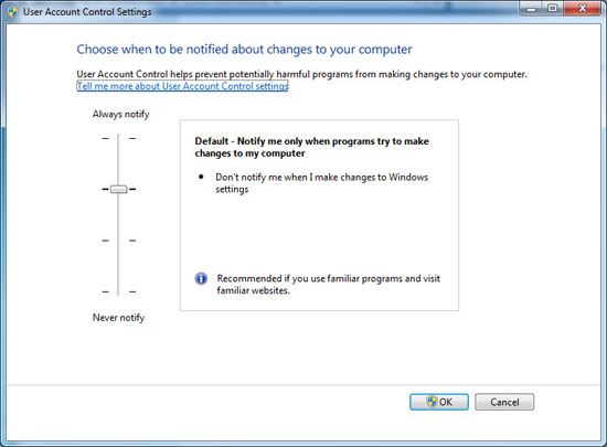 Настройка UAC в Windows 7