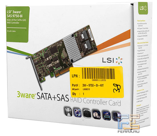 Упаковка контроллера LSI 3ware SAS 9750-8i