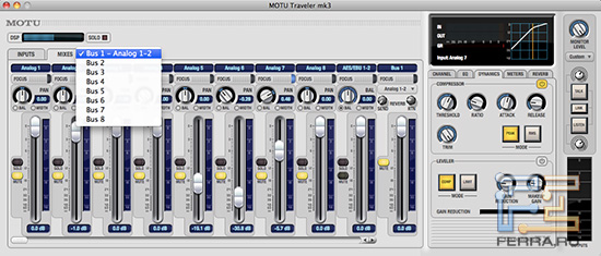 ����������� ������ CueMix FX Mixer � �������� �������� Mixes � ������� �����