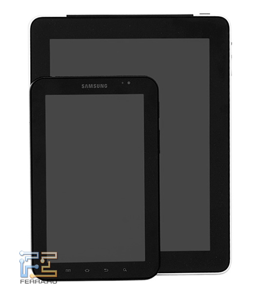 Сравнение размеров Samsung Galaxy Tab и Apple iPad: анфас Сравнение размеров Samsung Galaxy Tab и Apple iPad: анфас