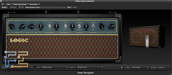 Окно виртуального гитарного усилителя-кабинета Amp Designer
