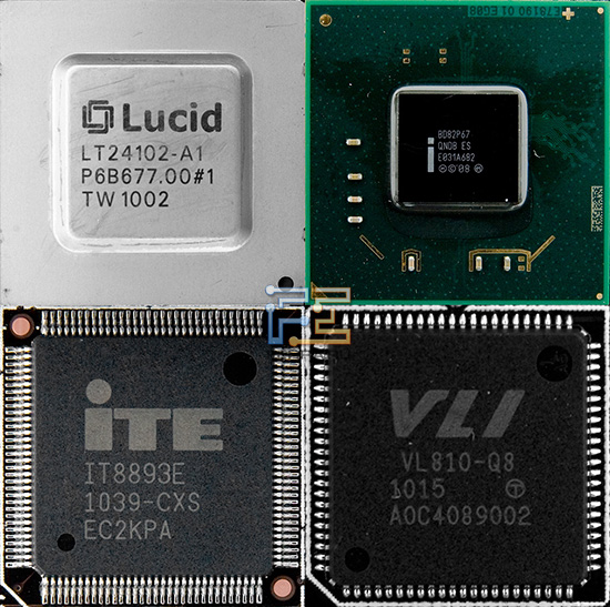 Чип Hydra LT24102, чипсет Intel P67, мост PCI - PCIe и чип VIA VL810-q8