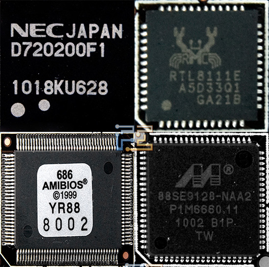 Чипы NEC D720200F1 и Realtec RTL8111E, микросхема BIOS, контроллер Marvell 88SE9128-NAA2