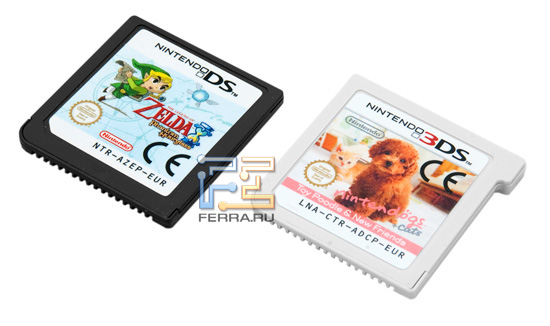 На картриджах Nintendo 3DS (справа) есть мелкий выступ. В новую консоль старые картриджи вставлять можно, а в DS по ошибке новоиспеченный картридж не установишь