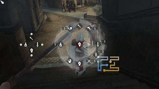 Круговое меню с выбором снаряжения Эцио в Assassin's Creed: Brotherhood не выглядит чем-то новым. Для чего вносить изменения то, что отлично работает?