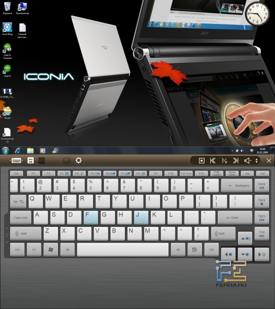 Экранная клавиатура Acer Iconia с отключенным тачпадом