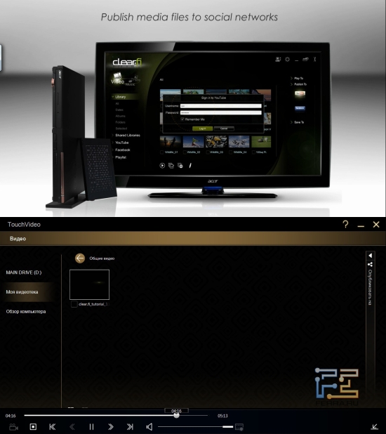 Публикация видеофайлов через TouchVideo на Acer Iconia