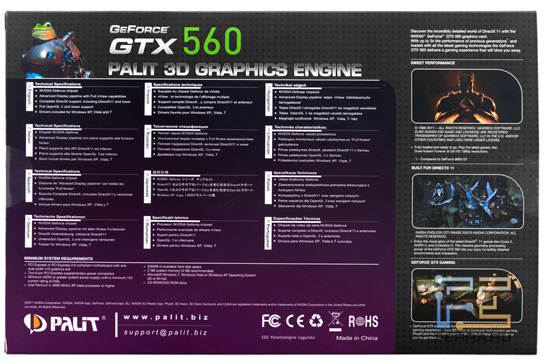 Информация с обратной стороны упаковки Palit GeForce GTX 560 2048 MB