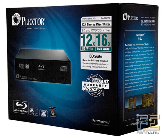 Коробка с Plextor PX-B940SA призвана привлечь к себе внимание покупателя