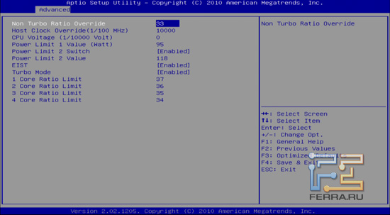 Напряжение и множитель процессора в BIOS Setup Foxconn P67A-S