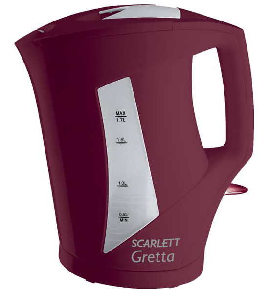 Пластиковый чайник Scarlett SC-020 нетрадиционной формы, ярко-красного цвета