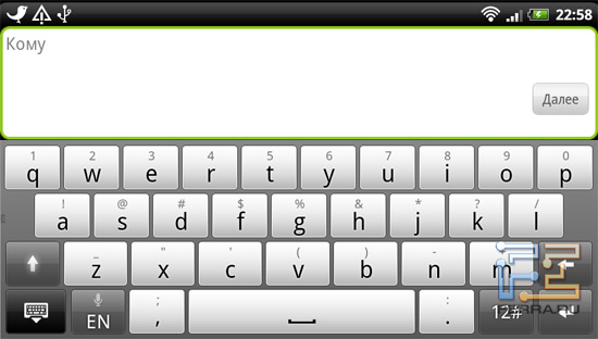 Английская раскладка клавиатуры в ландшафтном режиме на HTC Sensation
