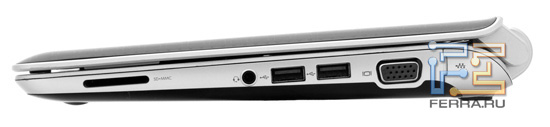 Правый торец HP Pavilion dm1-3100er: карт-ридер, аудио выход, два USB, D-SUB