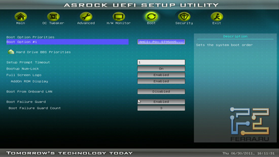 Меню Boot BIOS ASRock H61M-U3S3