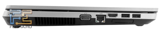 Левый торец HP ProBook 4530s: Kensington Lock, разъем питания, D-SUB, RJ-45, HDMI, два USB, ExpressCard/34