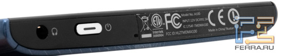 Верхняя грань Acer Iconia Tab A100
