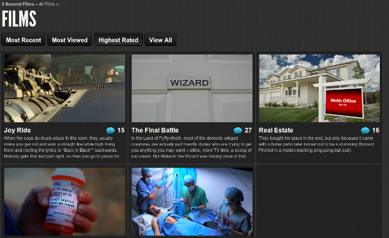 Галерея фильмов на сайте 5-Second Films