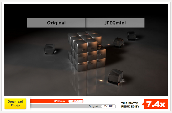 Пример сжатия фото на сайте JPEGmini