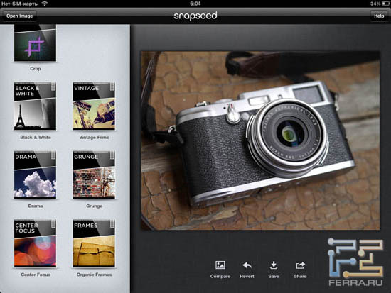 Интерфейс Snapseed 1.3 на iPad