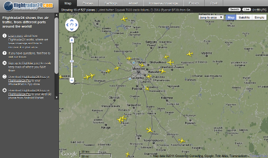 Главная страница сайта Flightradar24