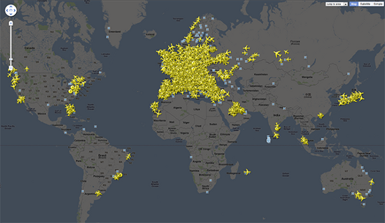 Карта покрытия сайта Flightradar24