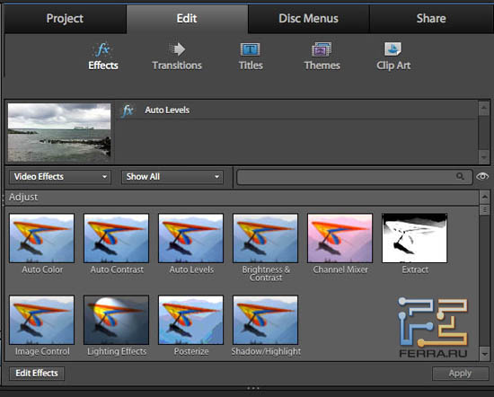 Эффекты раздела Edit в Adobe Premiere Elements 10