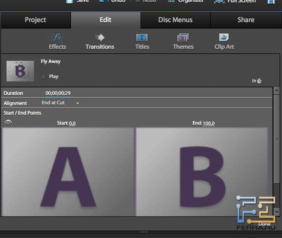 Настройка эффектов перехода в Adobe Premiere Elements 10